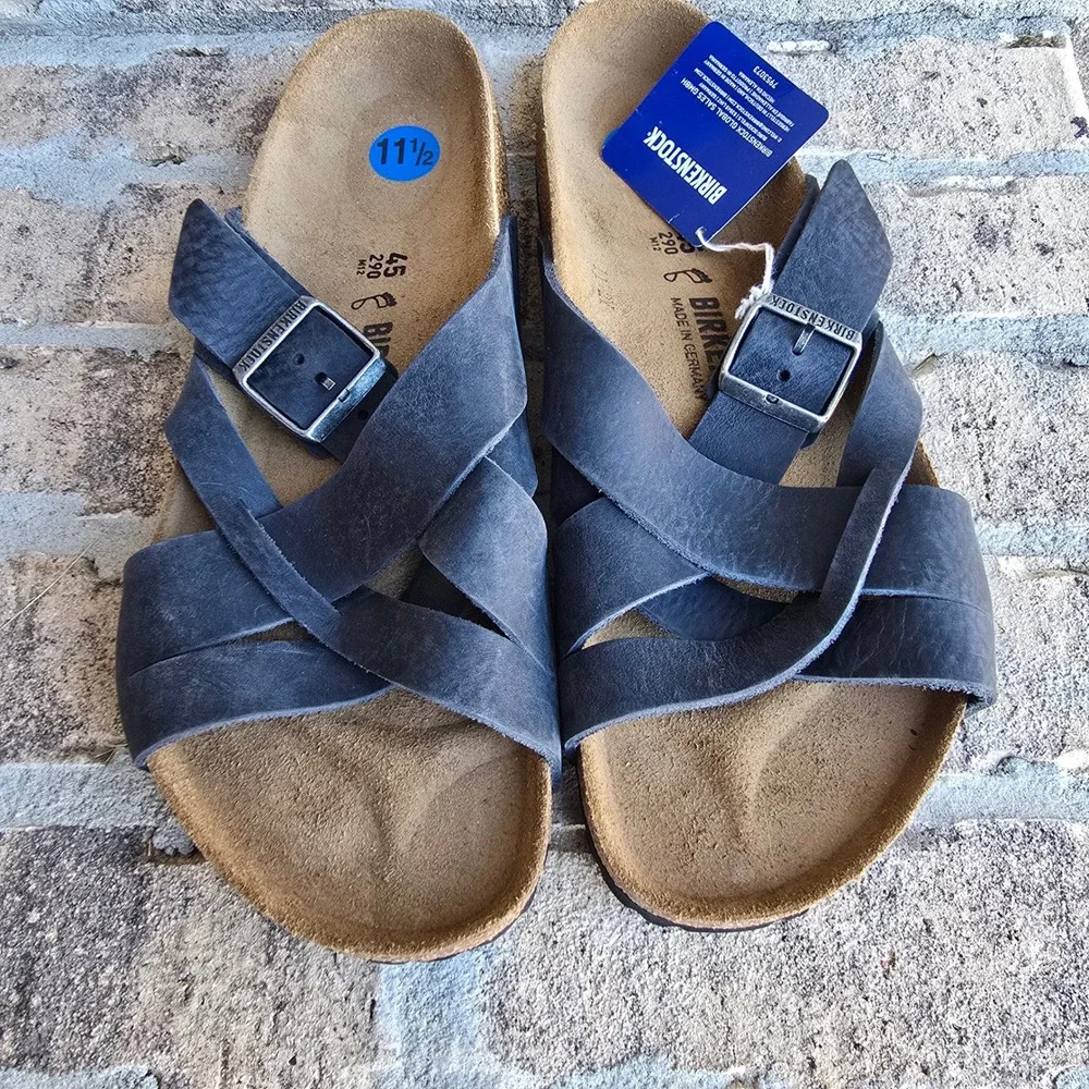 Birkenstock Lugano Black Oiled Leather Sandals Mens 12 45 New